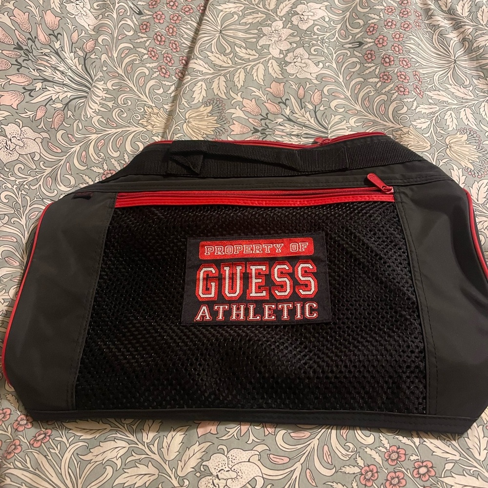 Guess Athletic Black and Red Duffel Bag